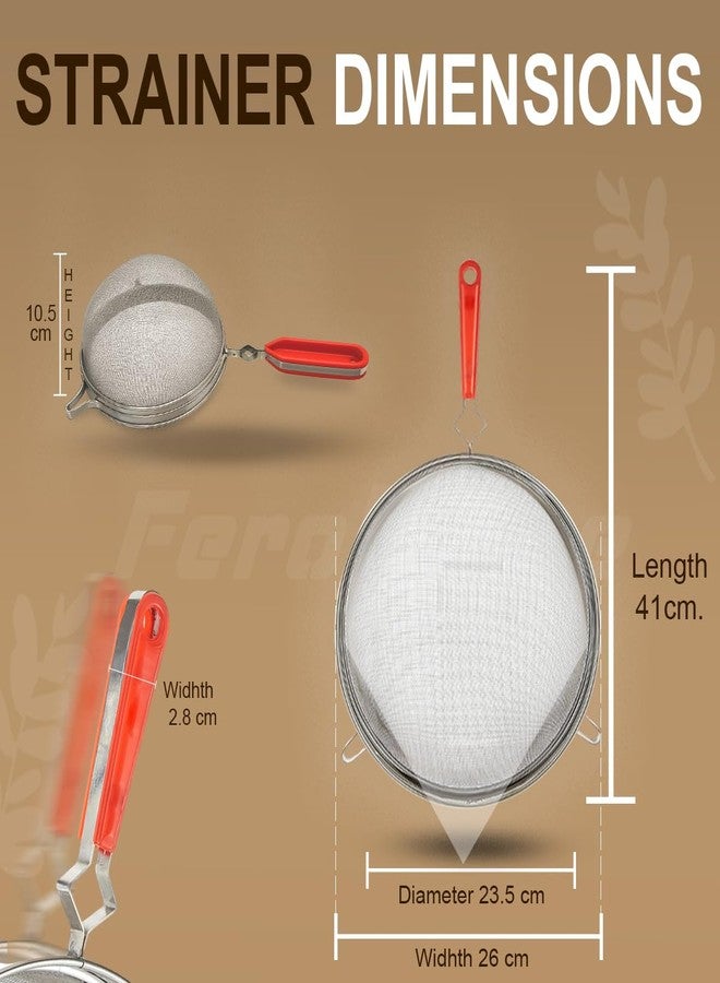 Ferohome 304 Stainless Steel Juice Strainer with Free Steel Silver Straw| Ultra-Fine Mesh Strainer/Sieve with Sturdy Handle |Multipurpose Filter Chalni for Soup, Lemon Water, Kadha,Coffee (9 No) - Image 2